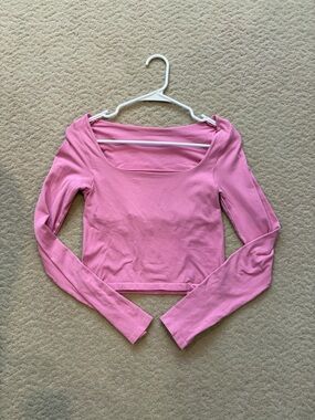 Women's Long Sleeve Square Neck Crop Top - Pink